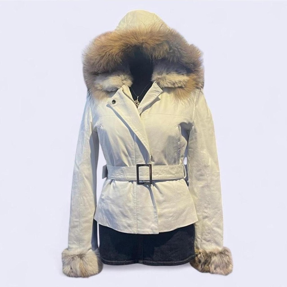 Women's White Fur-Trimmed Jacket